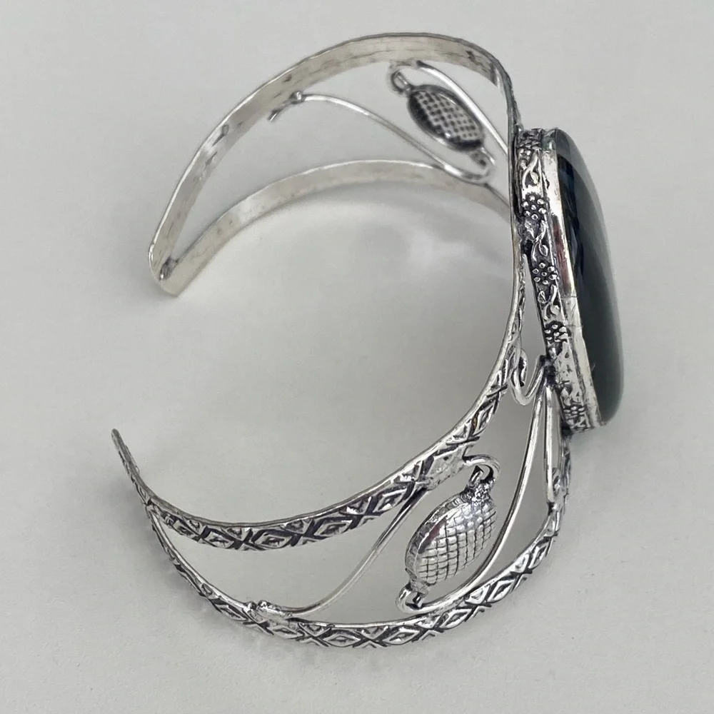 Handmade XL Chunky Smoky Quartz 925 Sterling Silver Cuff Bracelet